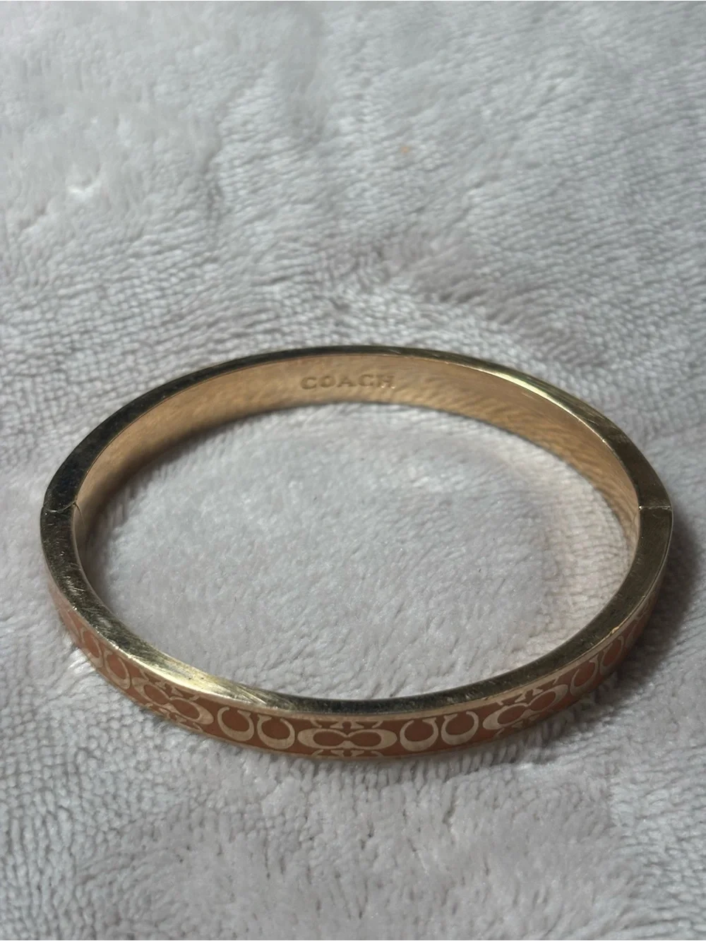 Coach Signature Enamel Orange and Gold Thin Bangle